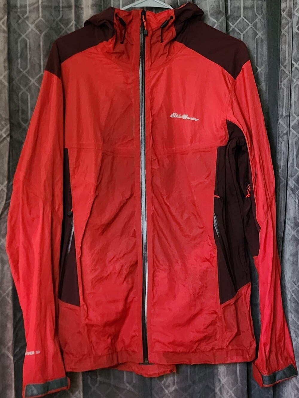 Eddie Bauer Red and Dark Burgundy Hooded Rain Jacket